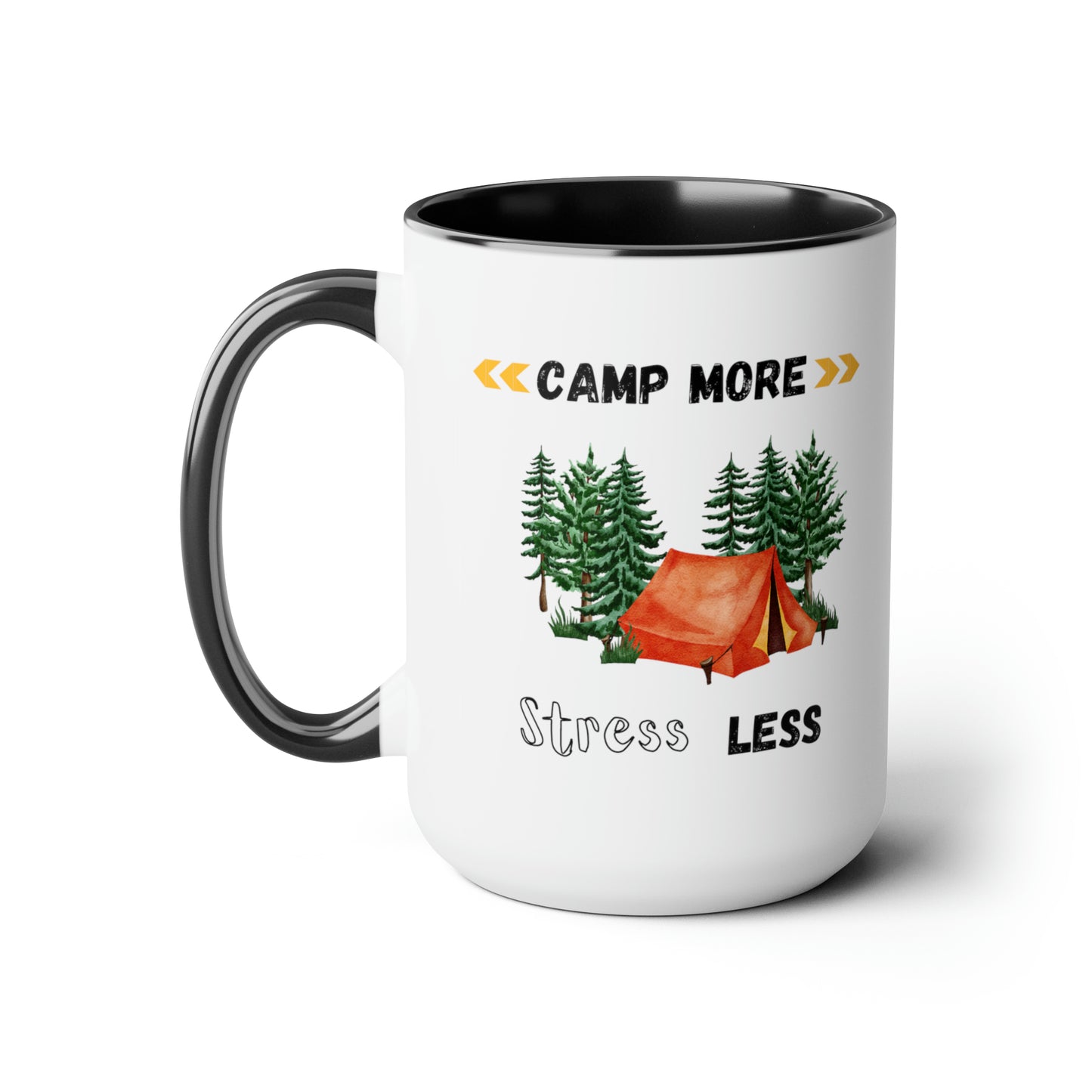 Camp More Stress Less Two-Tone Coffee Mugs, 15oz
