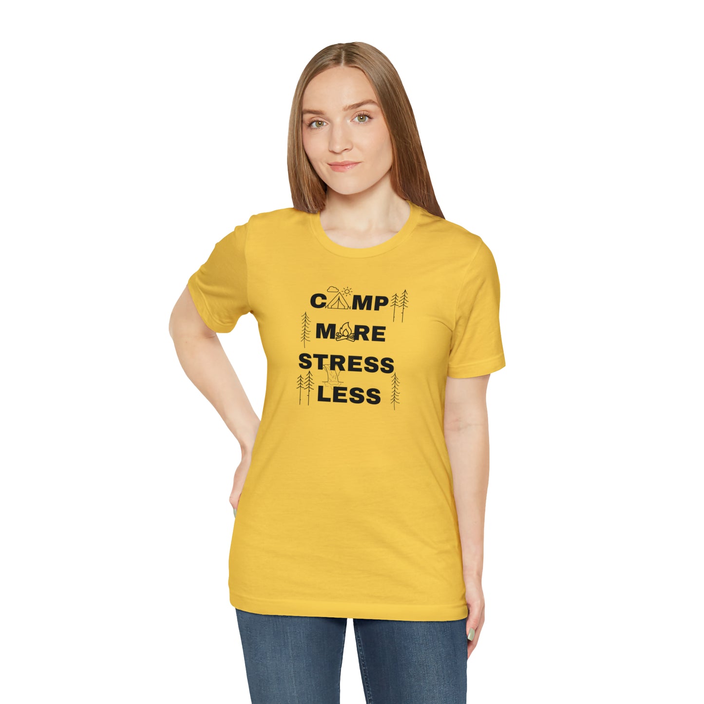 Camp More Stress Less Unisex Jersey Short Sleeve Tee