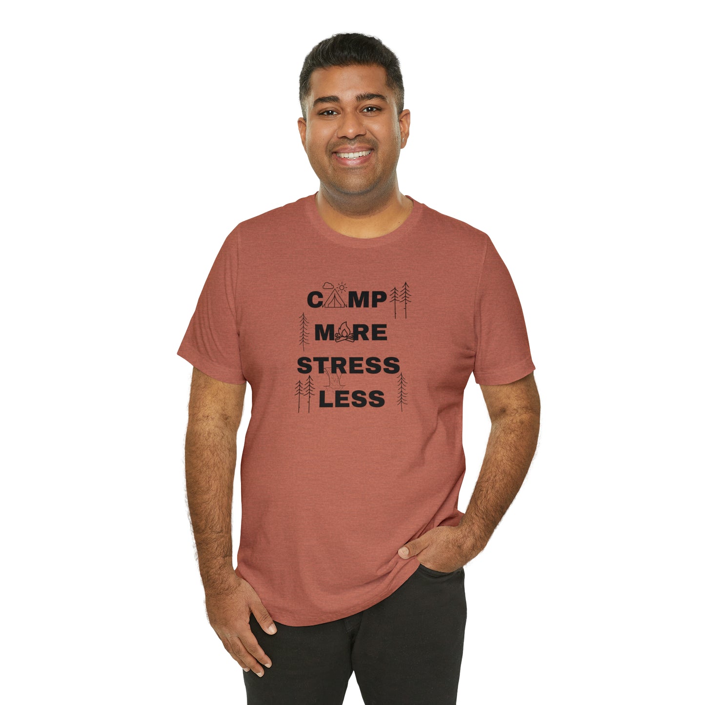 Camp More Stress Less Unisex Jersey Short Sleeve Tee