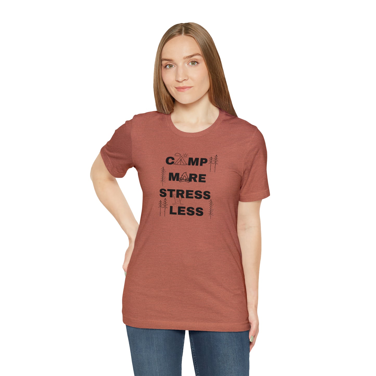 Camp More Stress Less Unisex Jersey Short Sleeve Tee