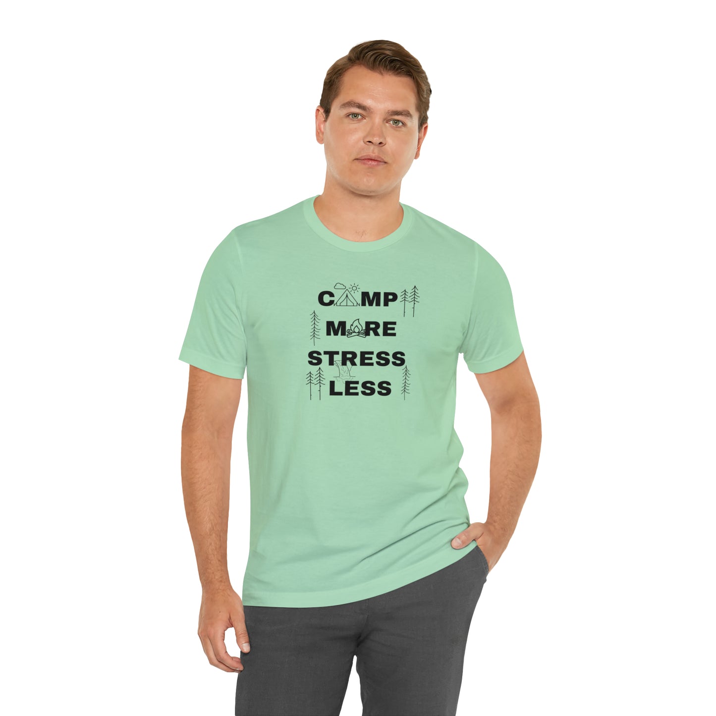 Camp More Stress Less Unisex Jersey Short Sleeve Tee