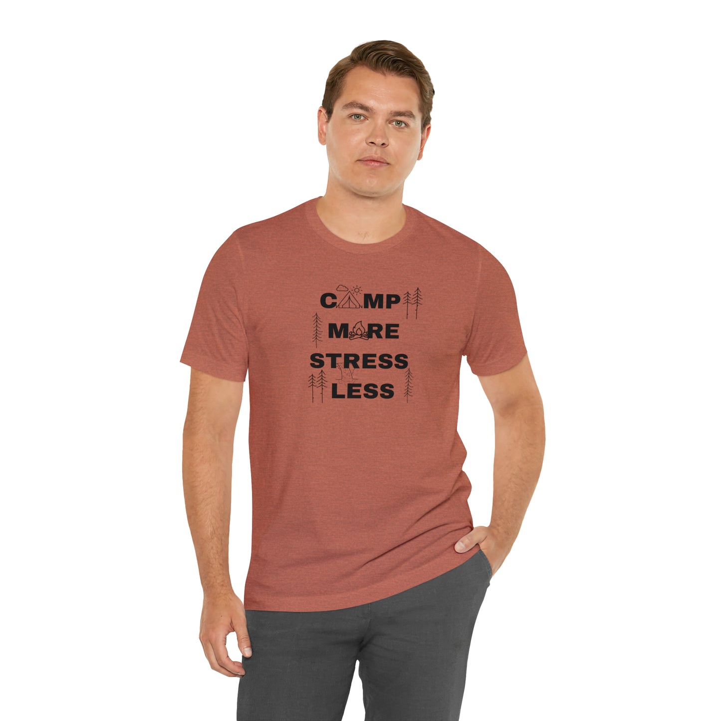 Camp More Stress Less Unisex Jersey Short Sleeve Tee