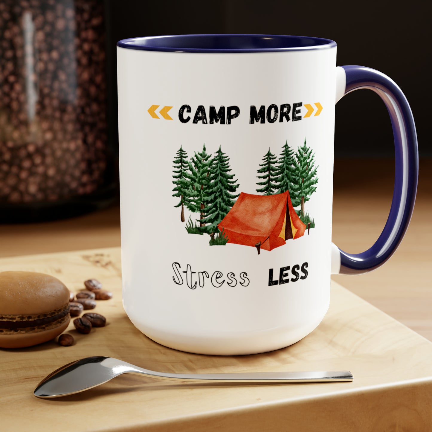 Camp More Stress Less Two-Tone Coffee Mugs, 15oz