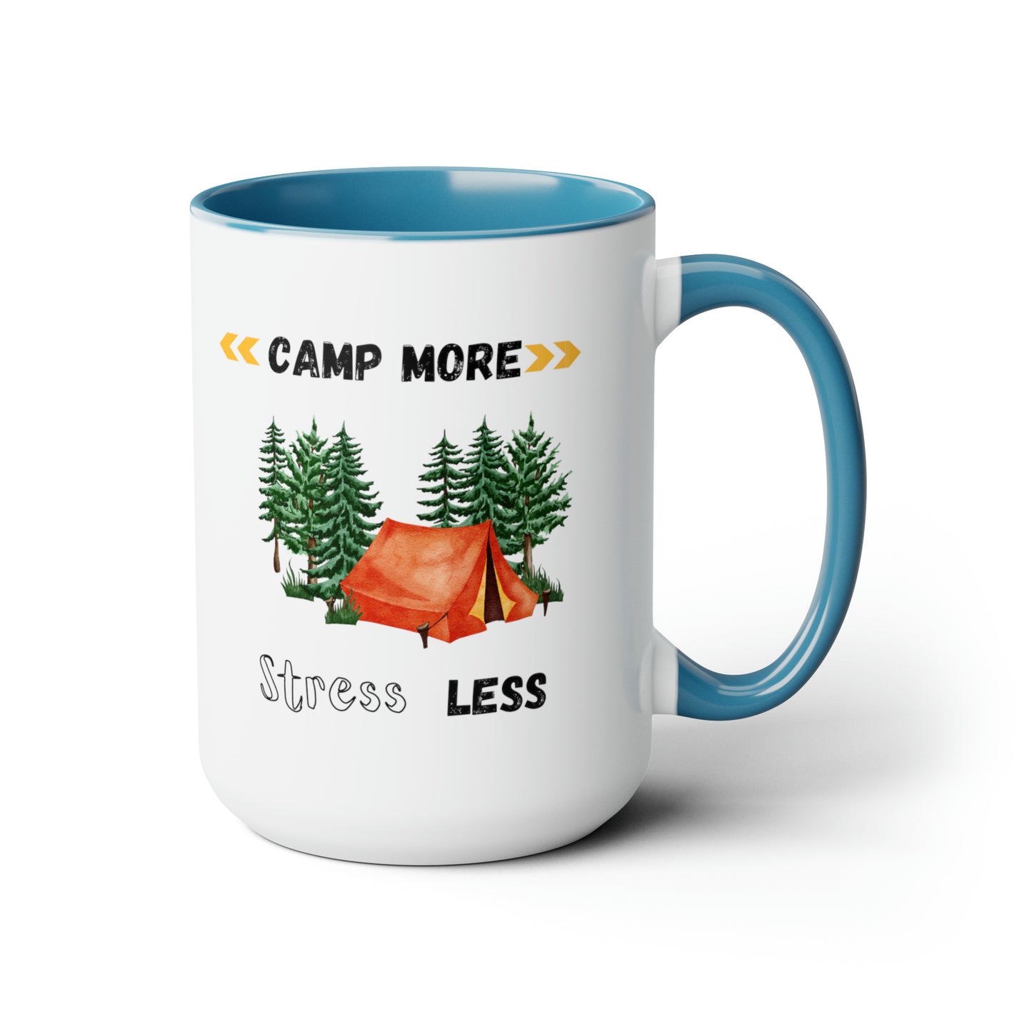 Camp More Stress Less Two-Tone Coffee Mugs, 15oz