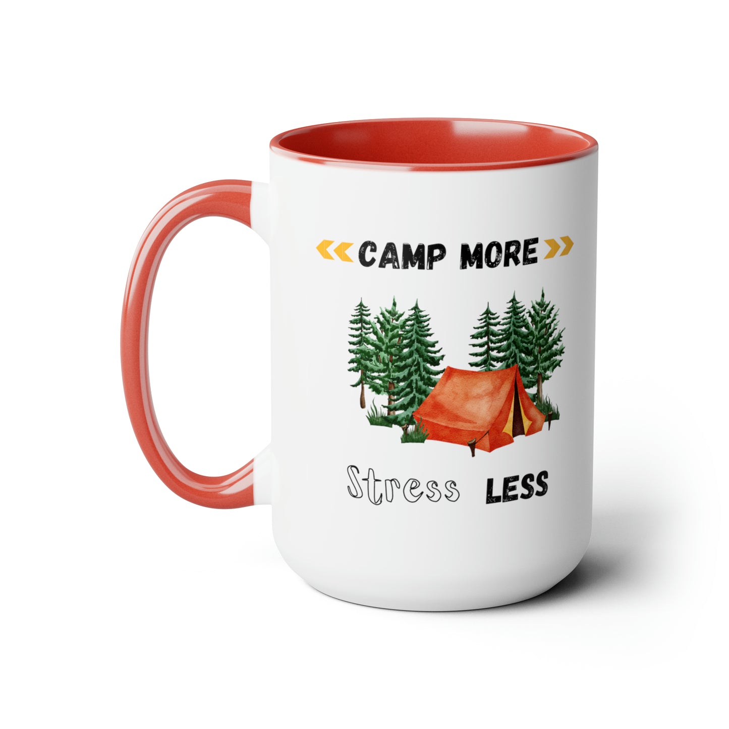 Camp More Stress Less Two-Tone Coffee Mugs, 15oz