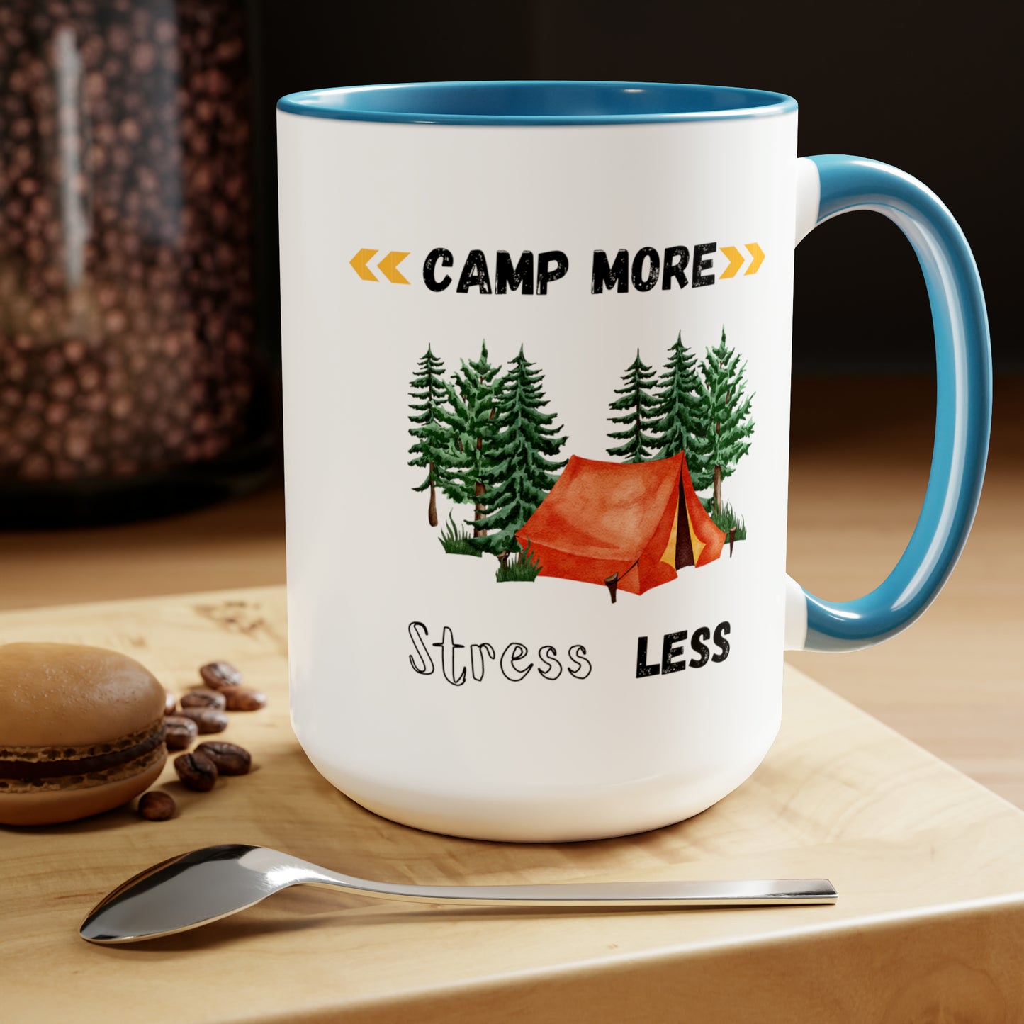 Camp More Stress Less Two-Tone Coffee Mugs, 15oz