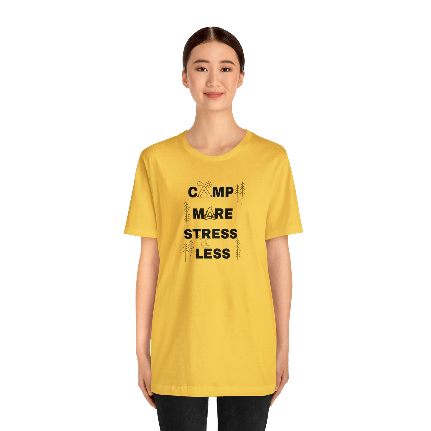 Camp More Stress Less Unisex Jersey Short Sleeve Tee