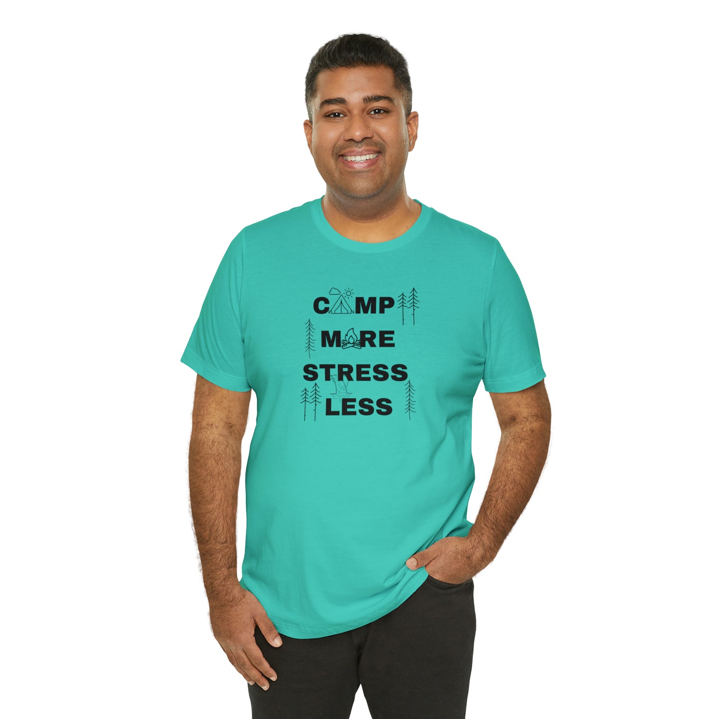 Camp More Stress Less Unisex Jersey Short Sleeve Tee