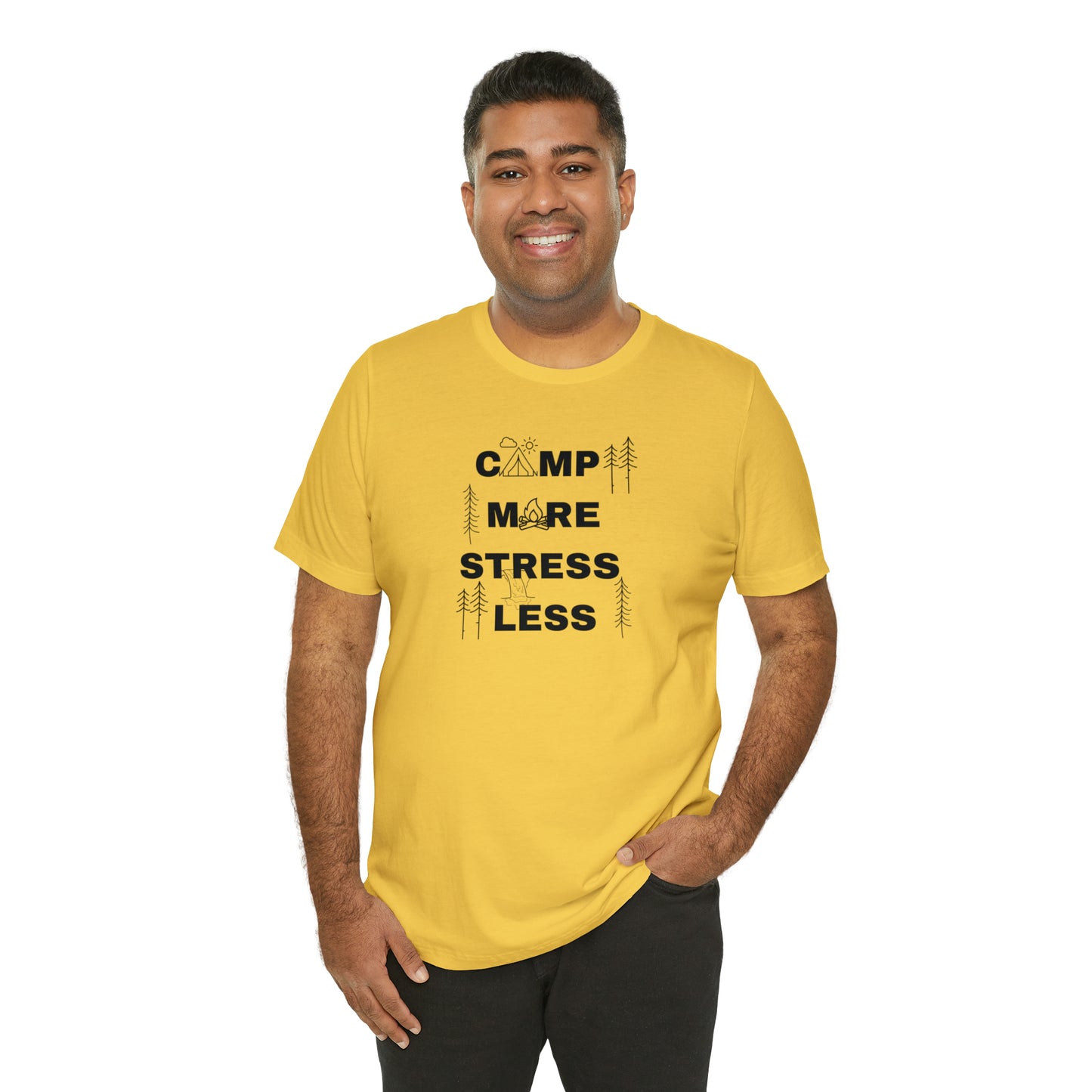 Camp More Stress Less Unisex Jersey Short Sleeve Tee