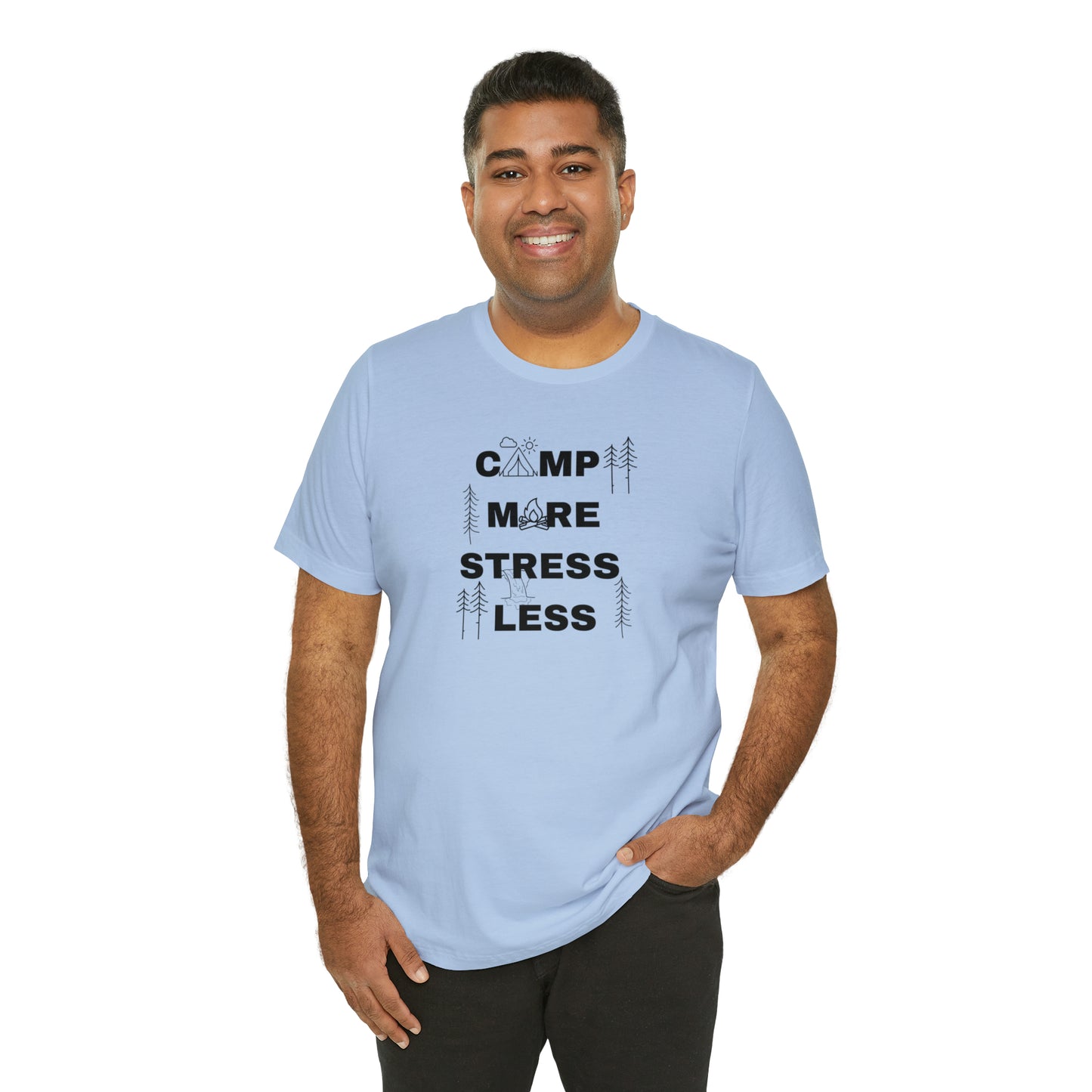 Camp More Stress Less Unisex Jersey Short Sleeve Tee