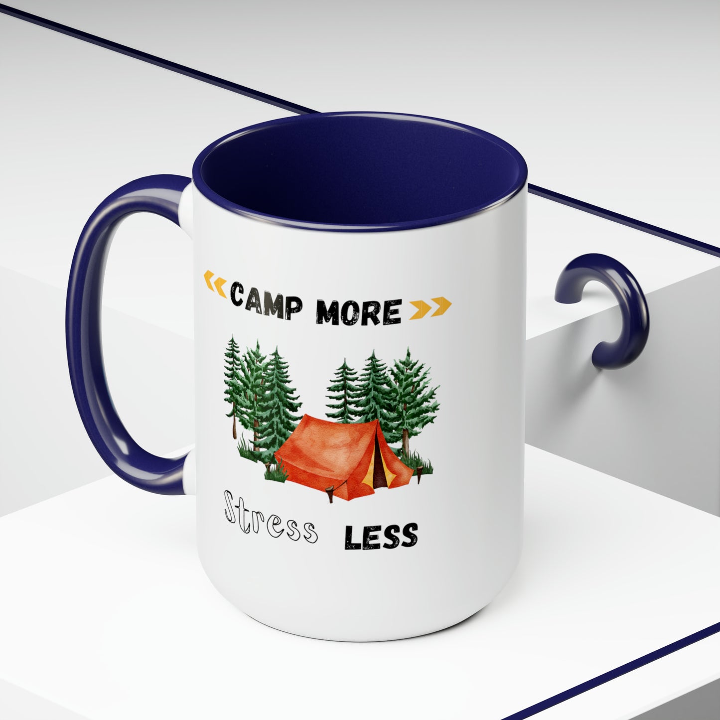 Camp More Stress Less Two-Tone Coffee Mugs, 15oz