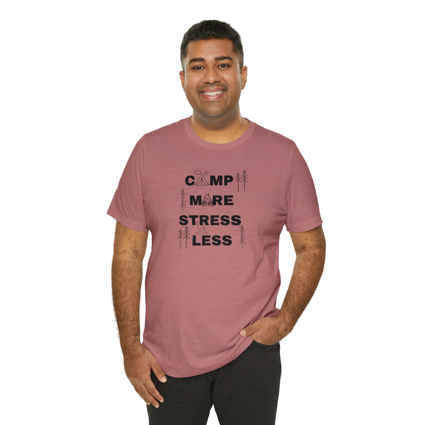 Camp More Stress Less Unisex Jersey Short Sleeve Tee
