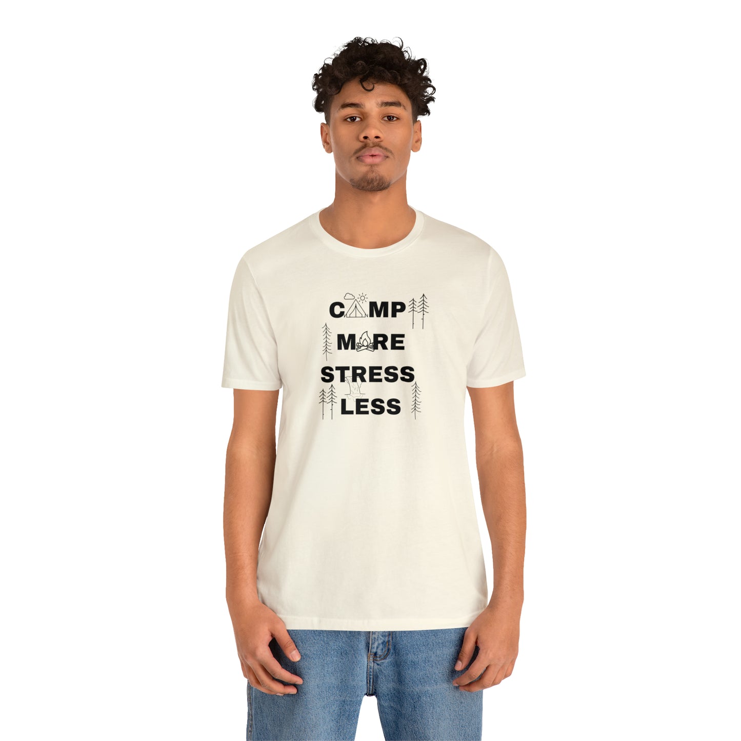 Camp More Stress Less Unisex Jersey Short Sleeve Tee