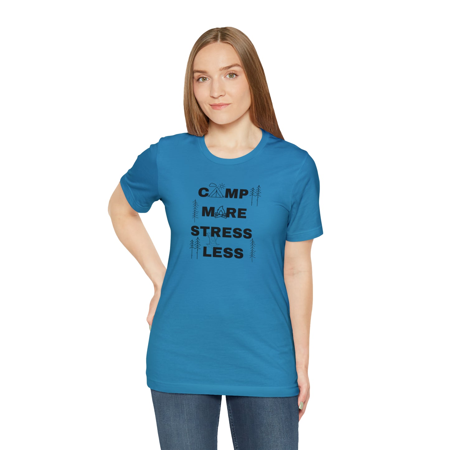 Camp More Stress Less Unisex Jersey Short Sleeve Tee