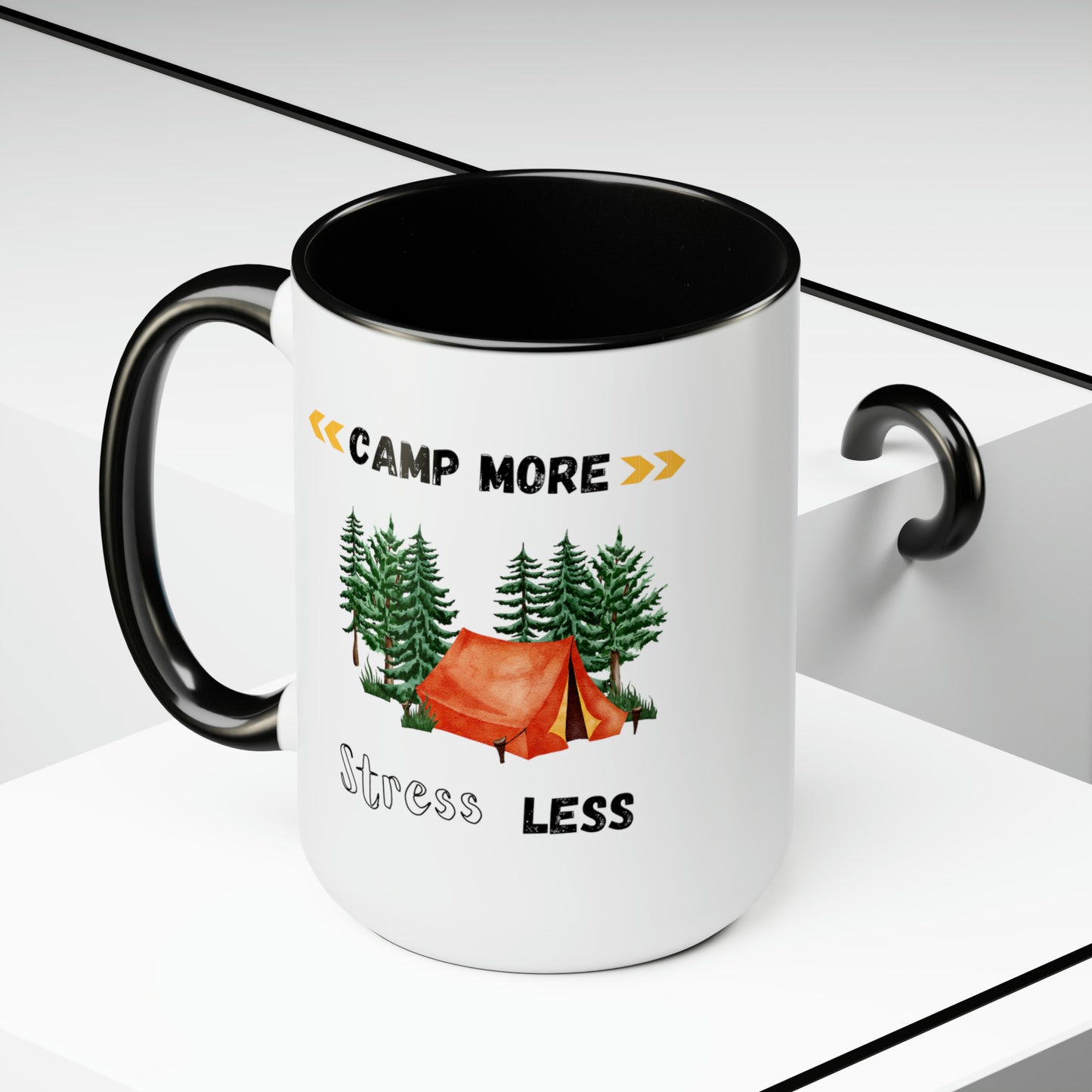 Camp More Stress Less Two-Tone Coffee Mugs, 15oz