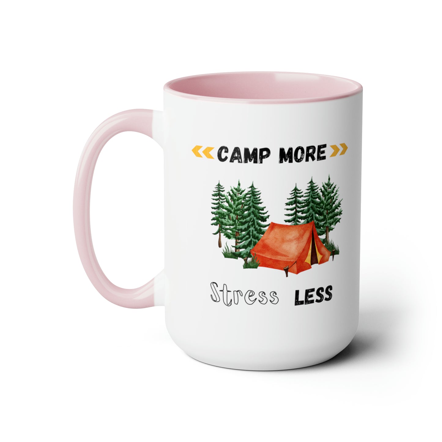 Camp More Stress Less Two-Tone Coffee Mugs, 15oz