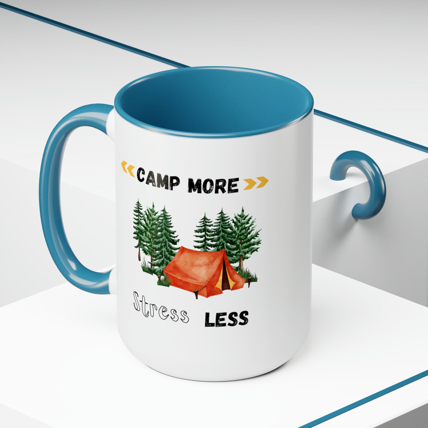 Camp More Stress Less Two-Tone Coffee Mugs, 15oz
