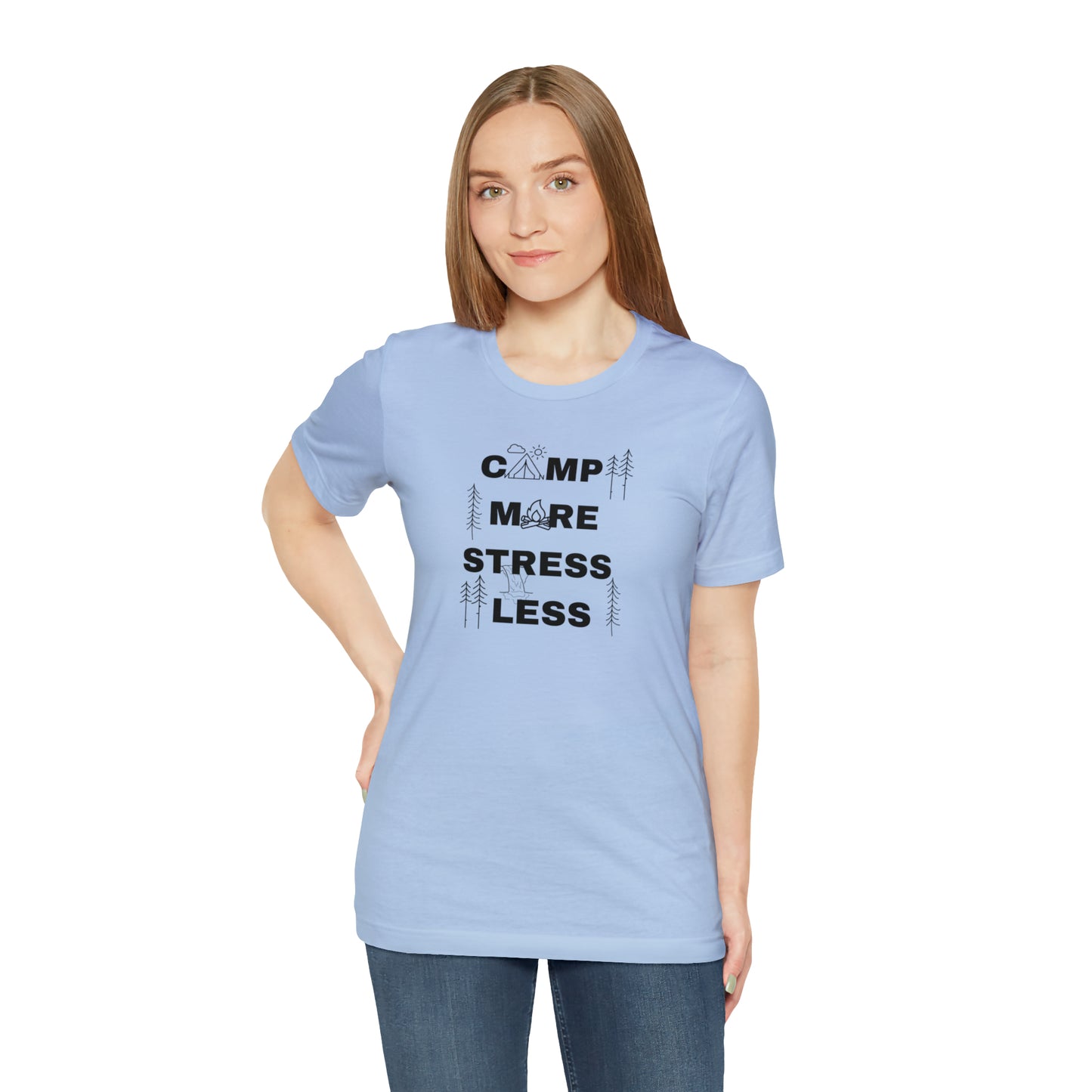 Camp More Stress Less Unisex Jersey Short Sleeve Tee