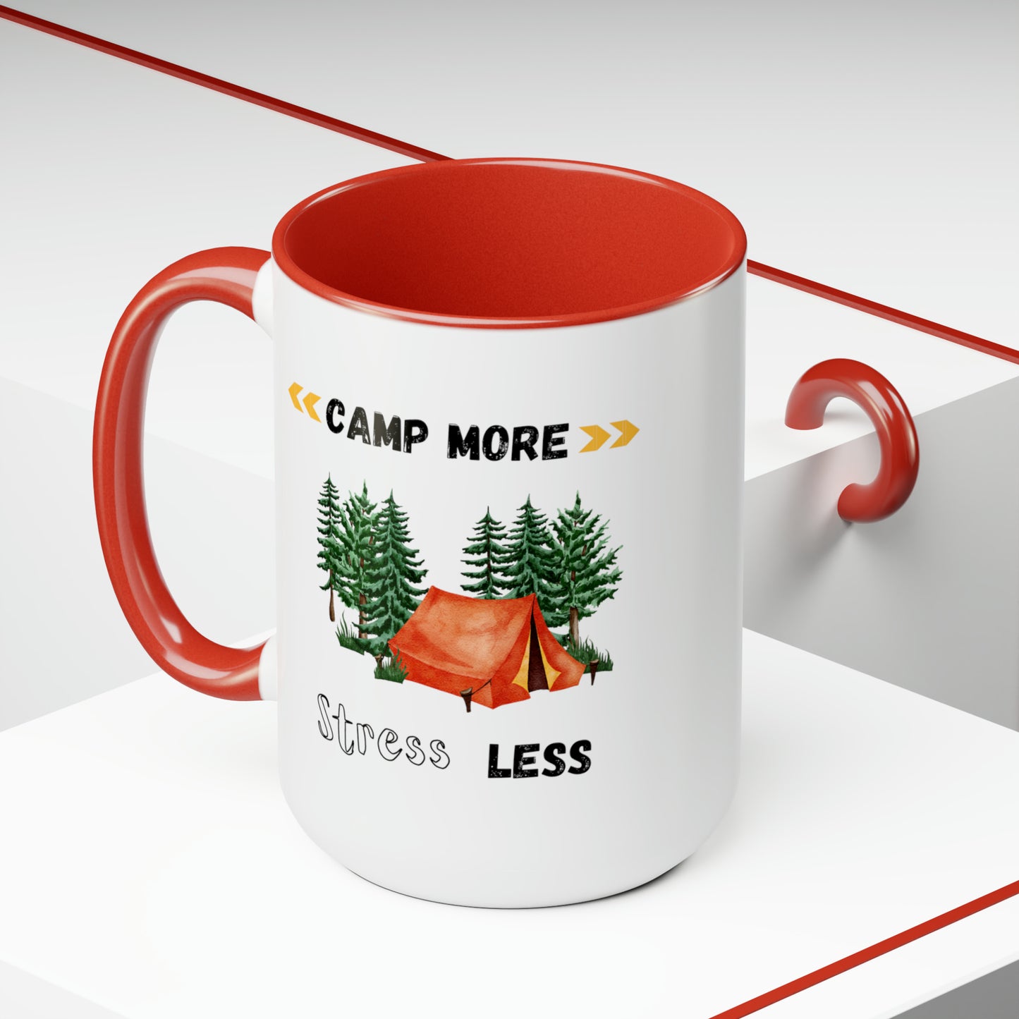 Camp More Stress Less Two-Tone Coffee Mugs, 15oz