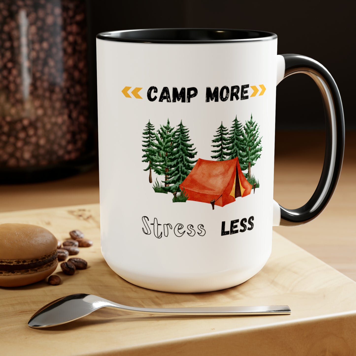 Camp More Stress Less Two-Tone Coffee Mugs, 15oz