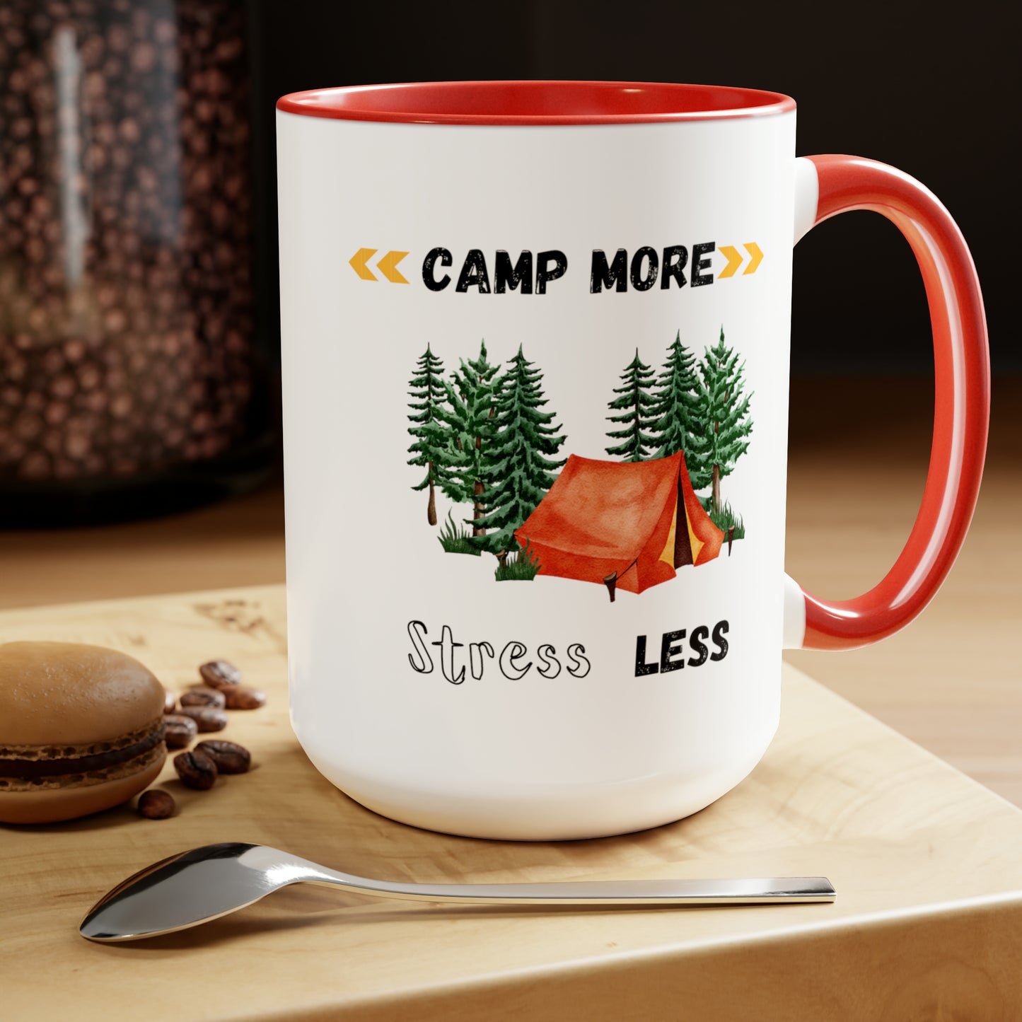 Camp More Stress Less Two-Tone Coffee Mugs, 15oz