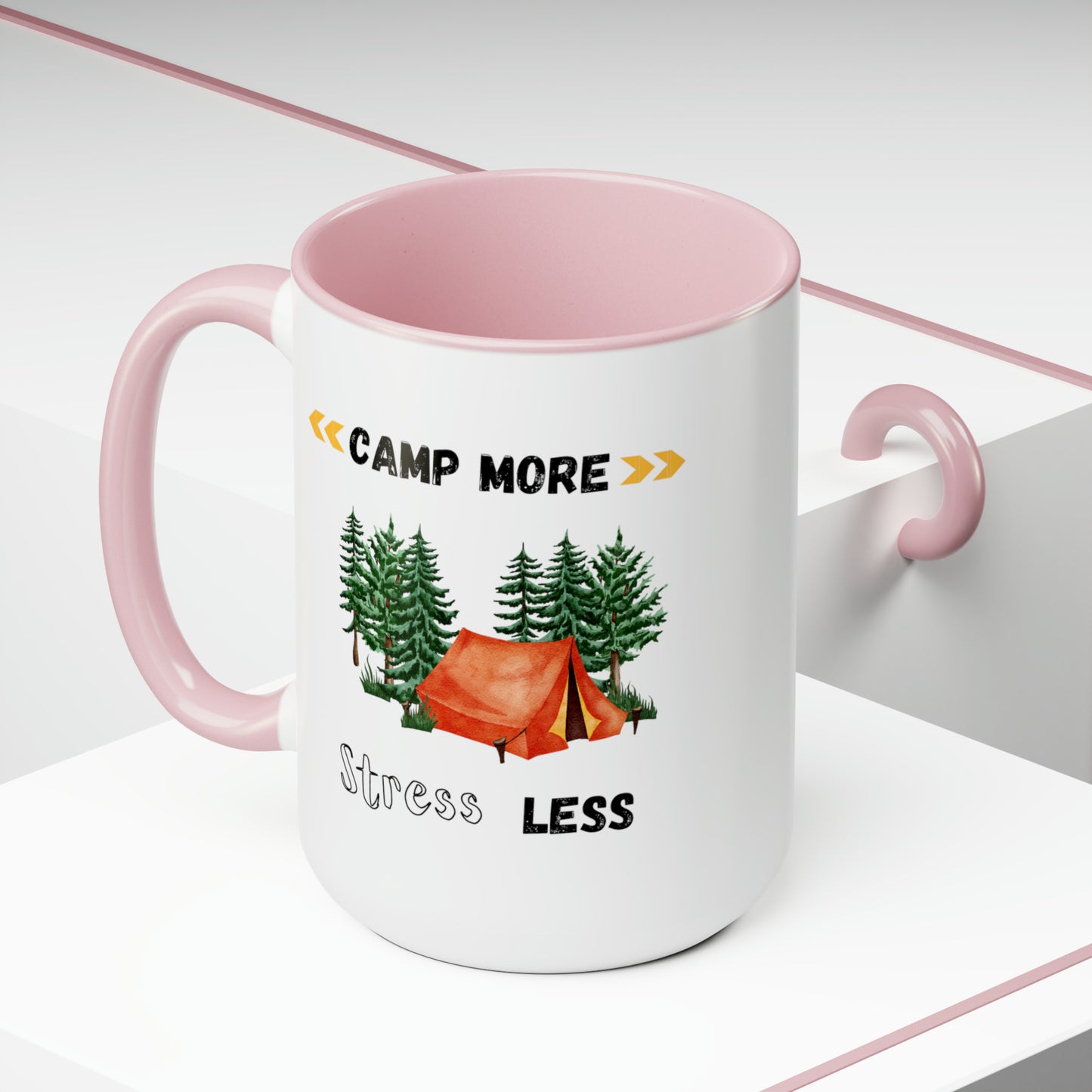 Camp More Stress Less Two-Tone Coffee Mugs, 15oz