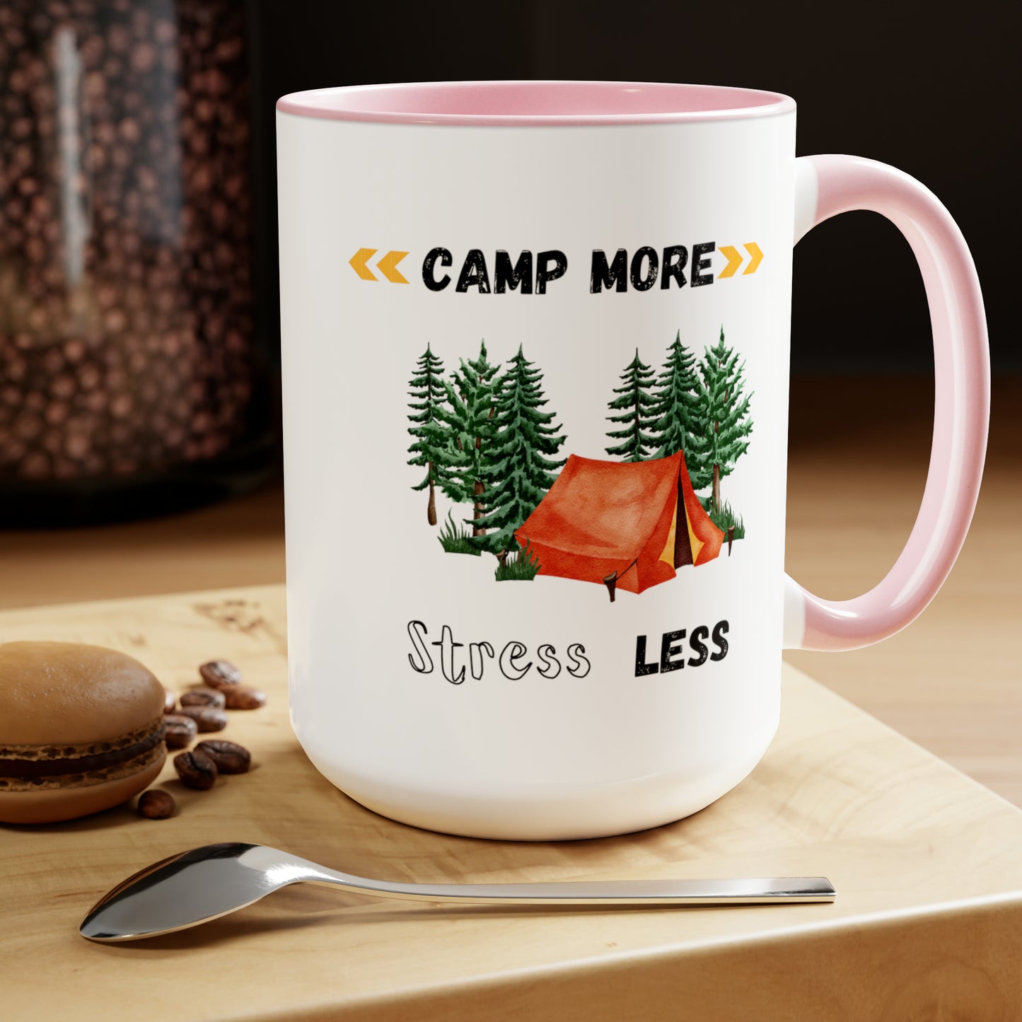 Camp More Stress Less Two-Tone Coffee Mugs, 15oz