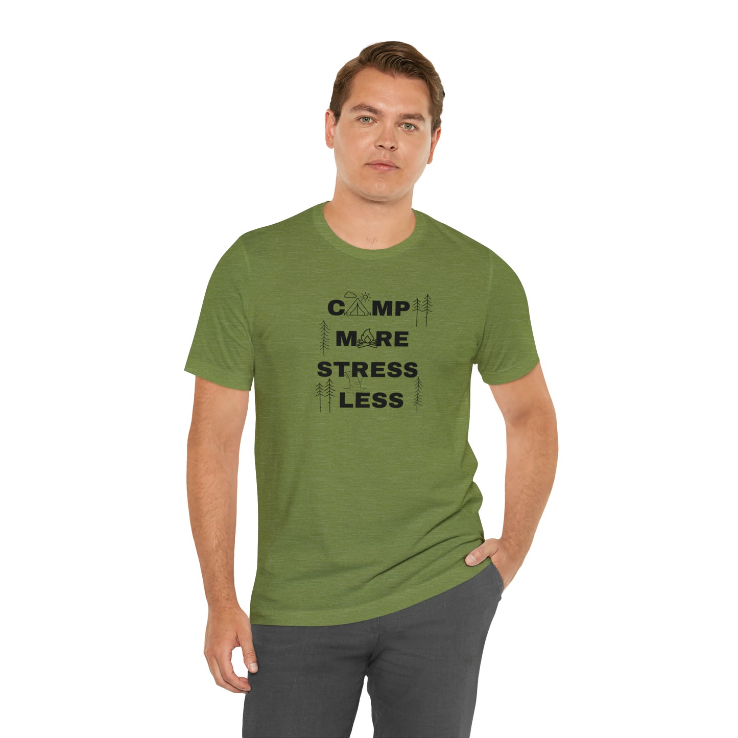 Camp More Stress Less Unisex Jersey Short Sleeve Tee