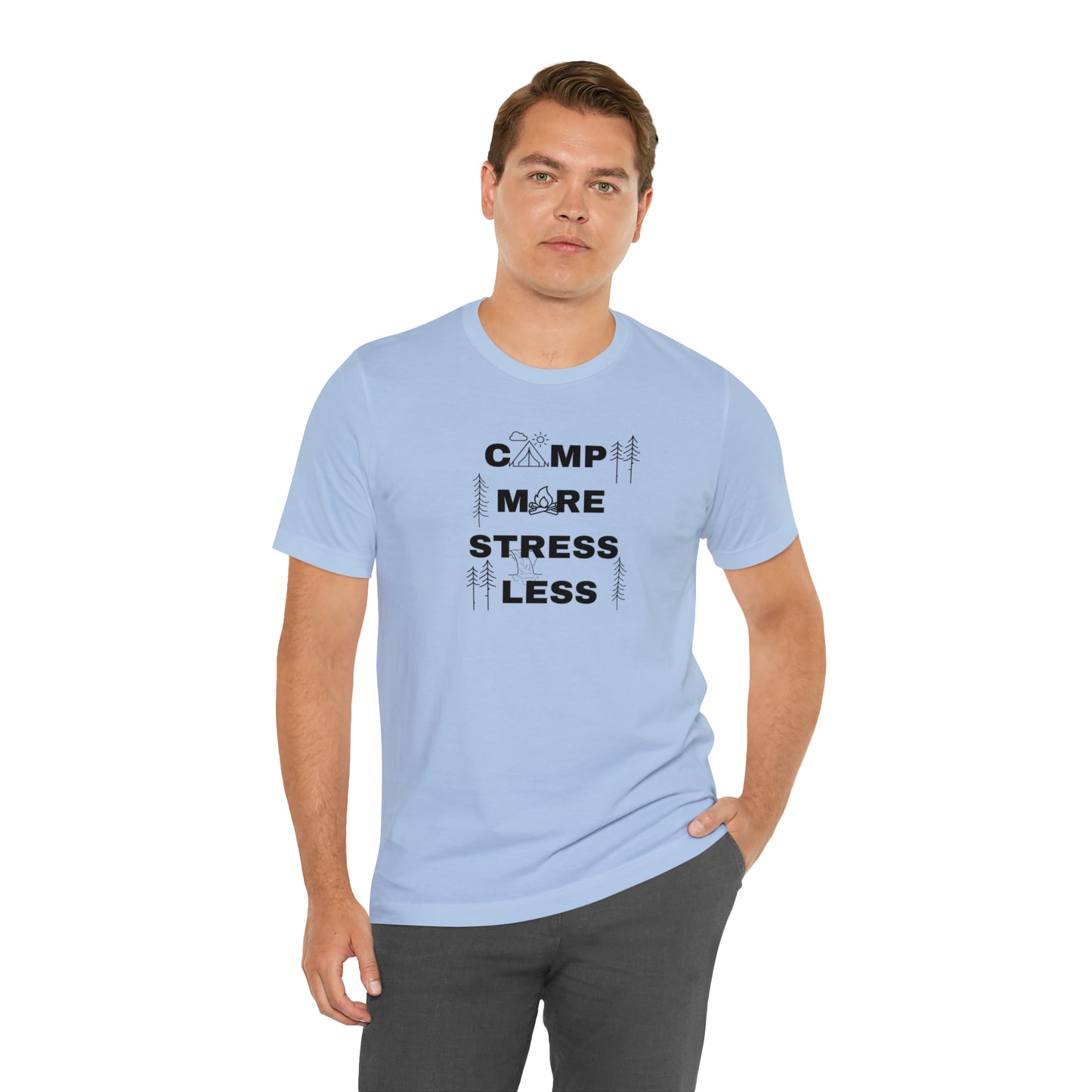 Camp More Stress Less Unisex Jersey Short Sleeve Tee