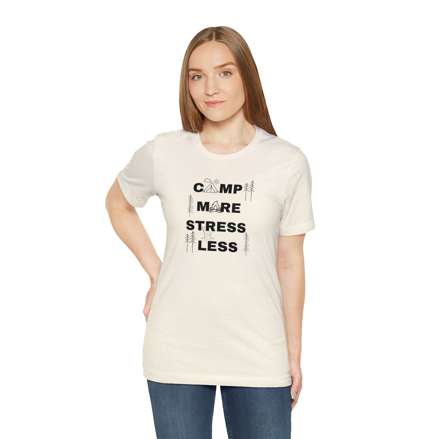 Camp More Stress Less Unisex Jersey Short Sleeve Tee