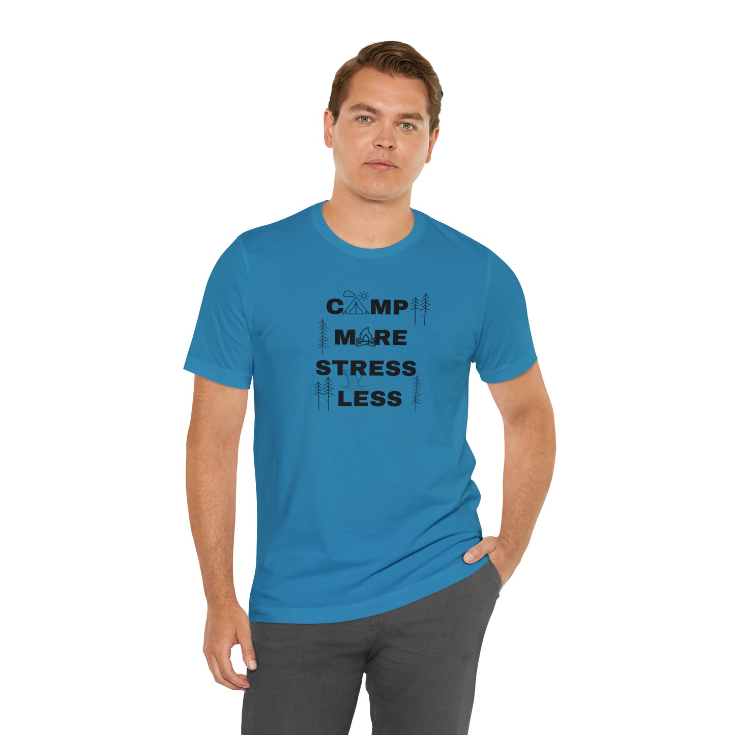Camp More Stress Less Unisex Jersey Short Sleeve Tee