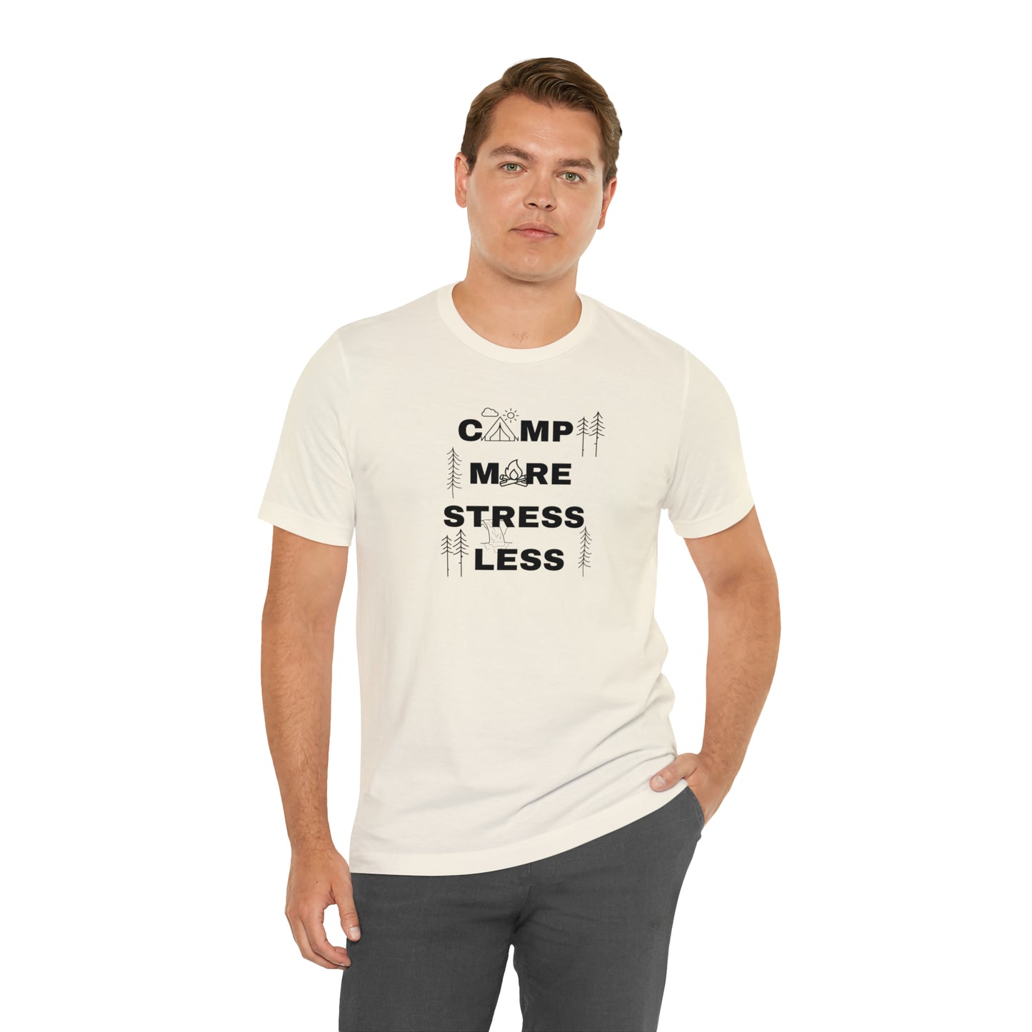 Camp More Stress Less Unisex Jersey Short Sleeve Tee