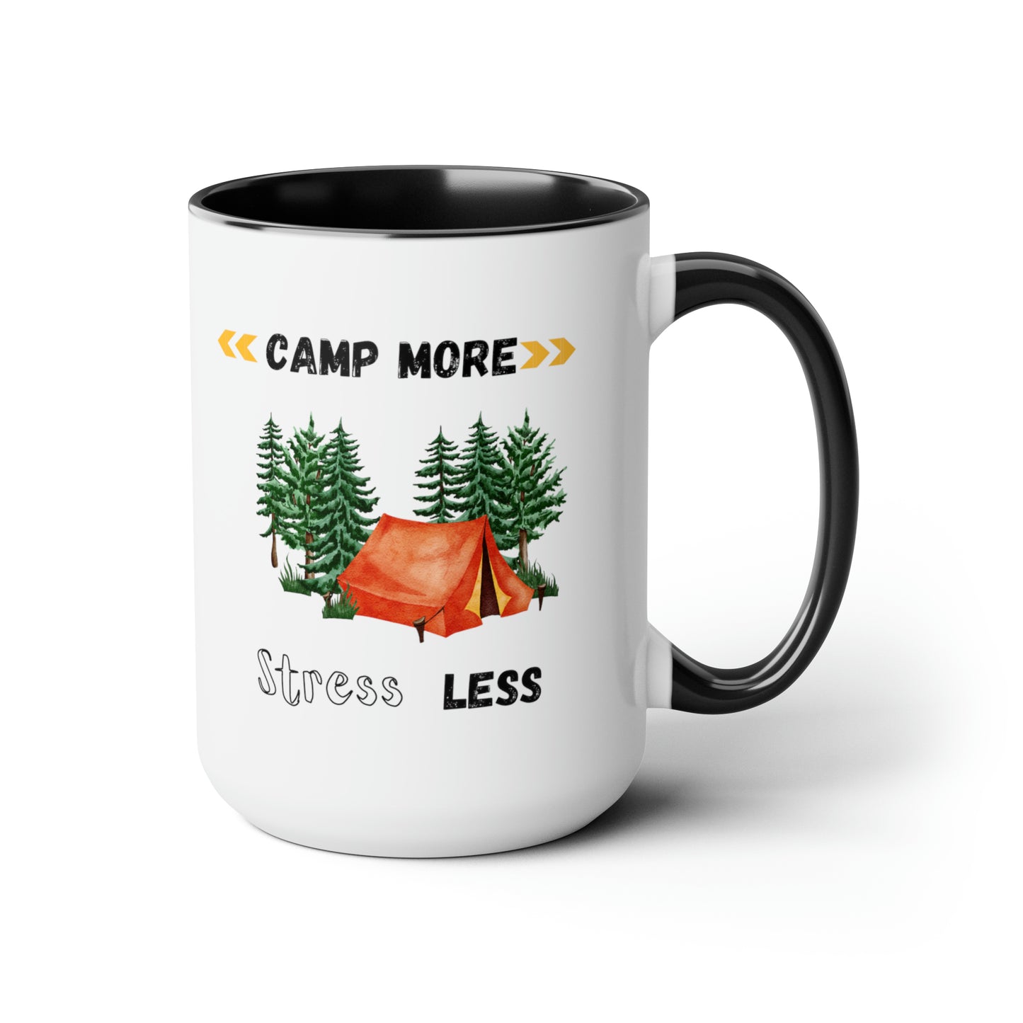Camp More Stress Less Two-Tone Coffee Mugs, 15oz