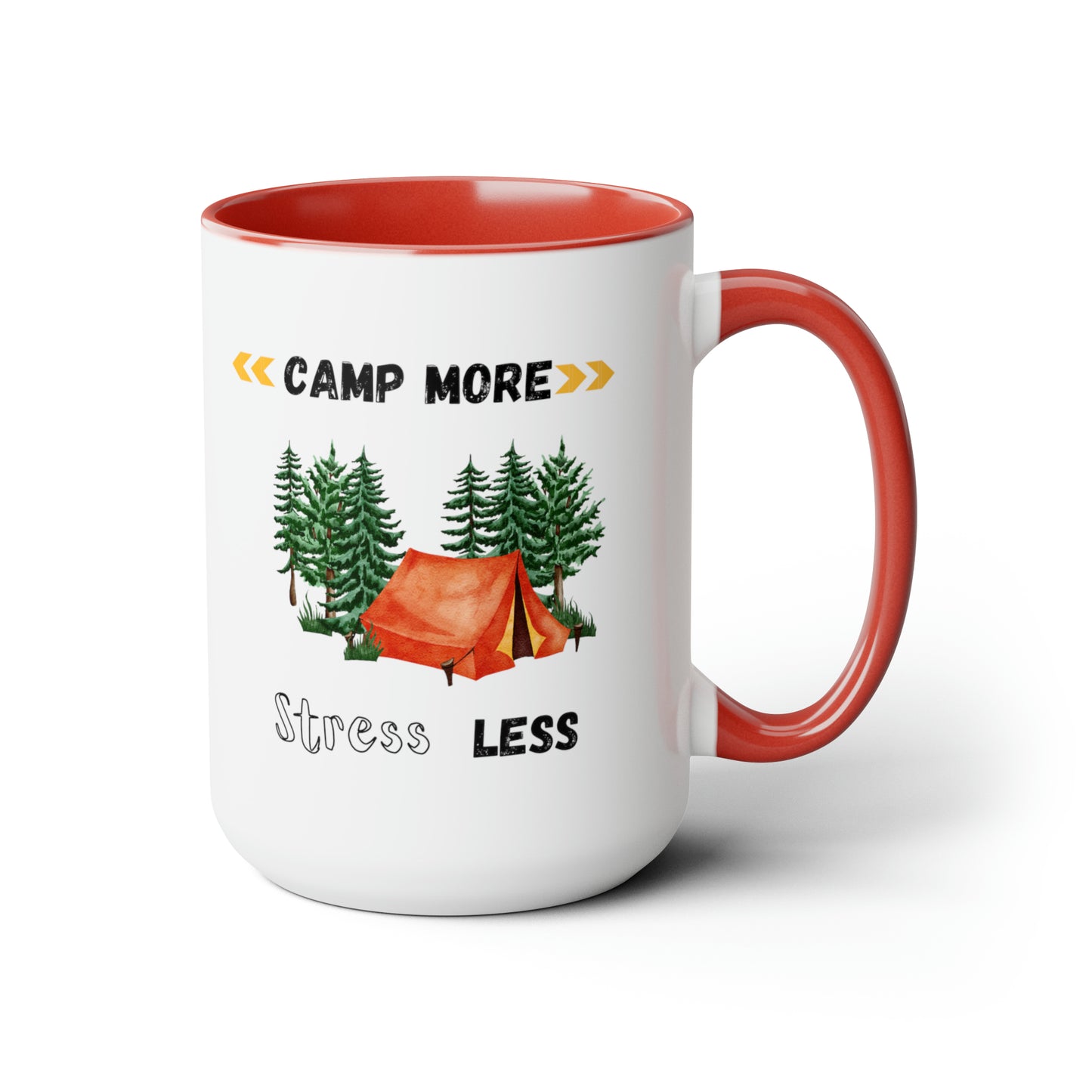 Camp More Stress Less Two-Tone Coffee Mugs, 15oz