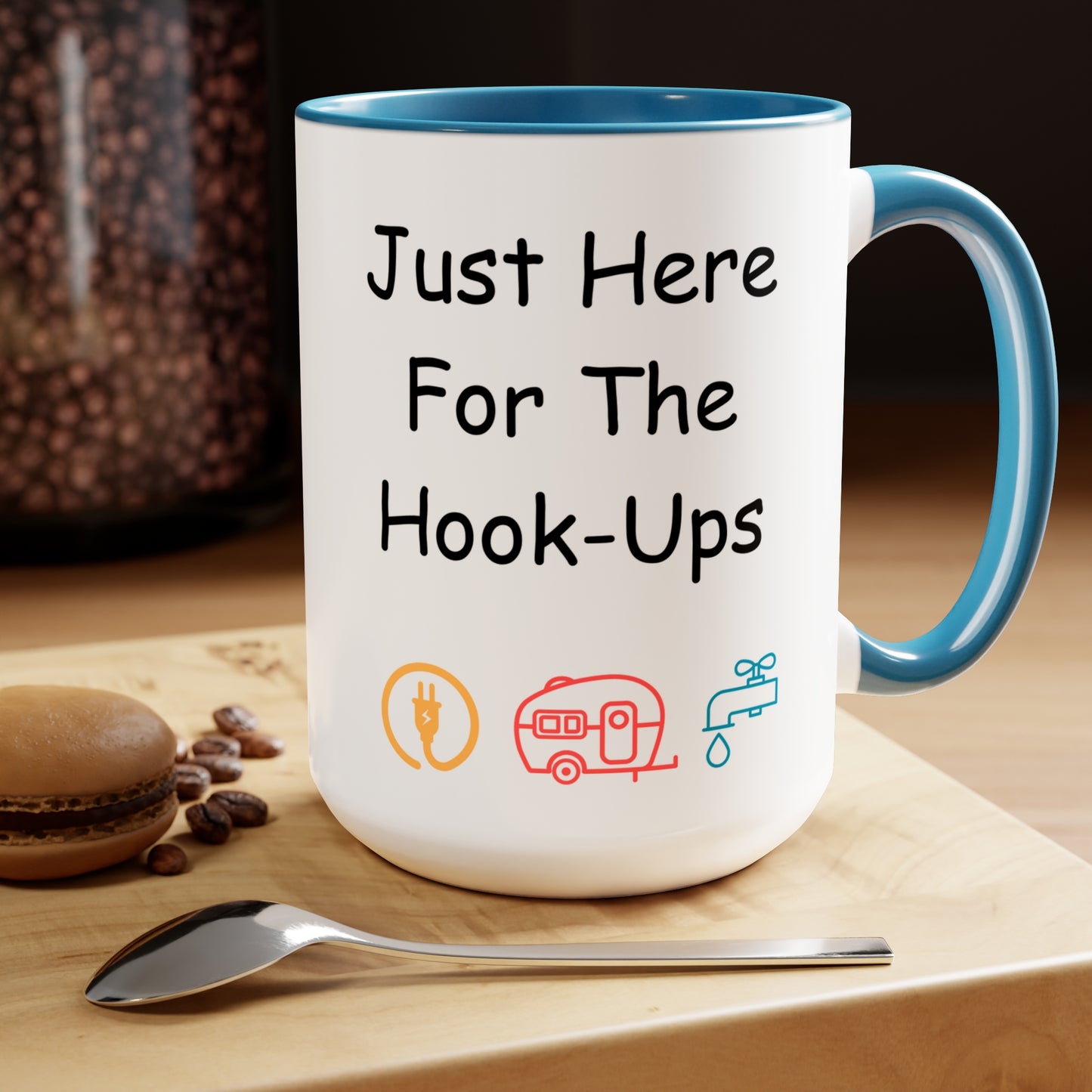Just Here For The Hook Ups Two-Tone Coffee Mugs, 15oz