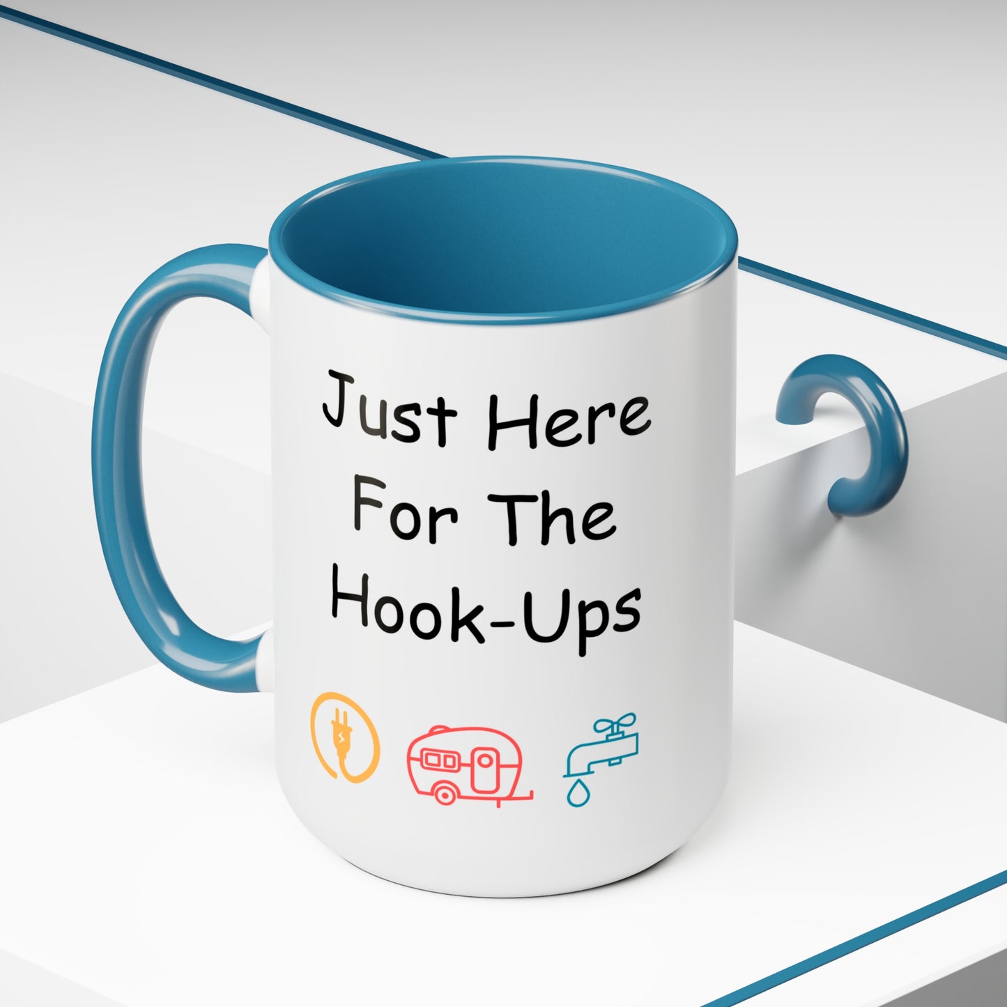 Just Here For The Hook Ups Two-Tone Coffee Mugs, 15oz
