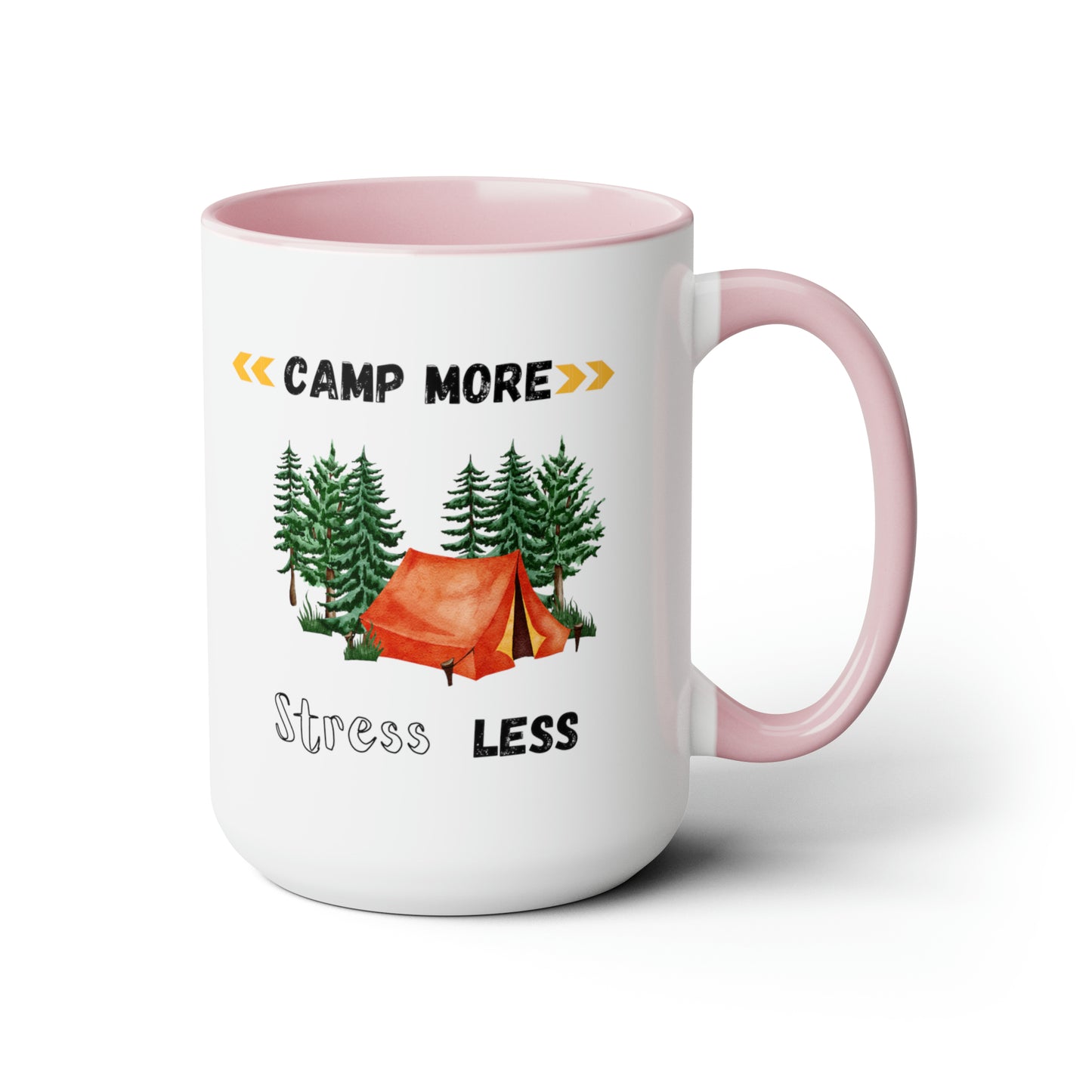 Camp More Stress Less Two-Tone Coffee Mugs, 15oz