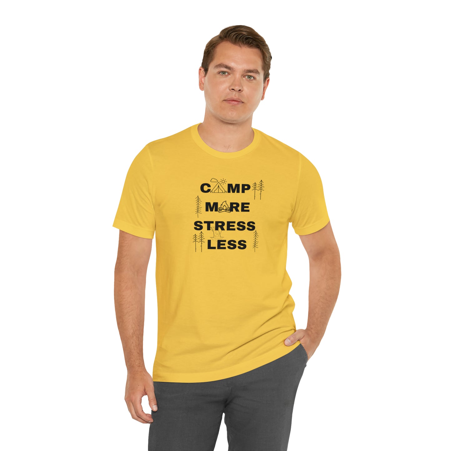 Camp More Stress Less Unisex Jersey Short Sleeve Tee